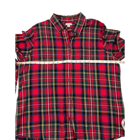 LL Bean Womens Red Relaxed Scotch Plaid Button Down Flannel Shirt Size Large - Picture 7 of 10
